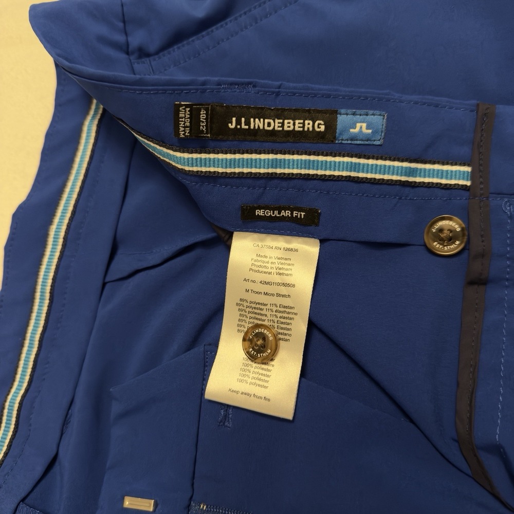 J.‎ Lindeberg Ellott Golf Pants Mens Size 40x32 Blue Performance Stretch Casual - Picture 7 of 9